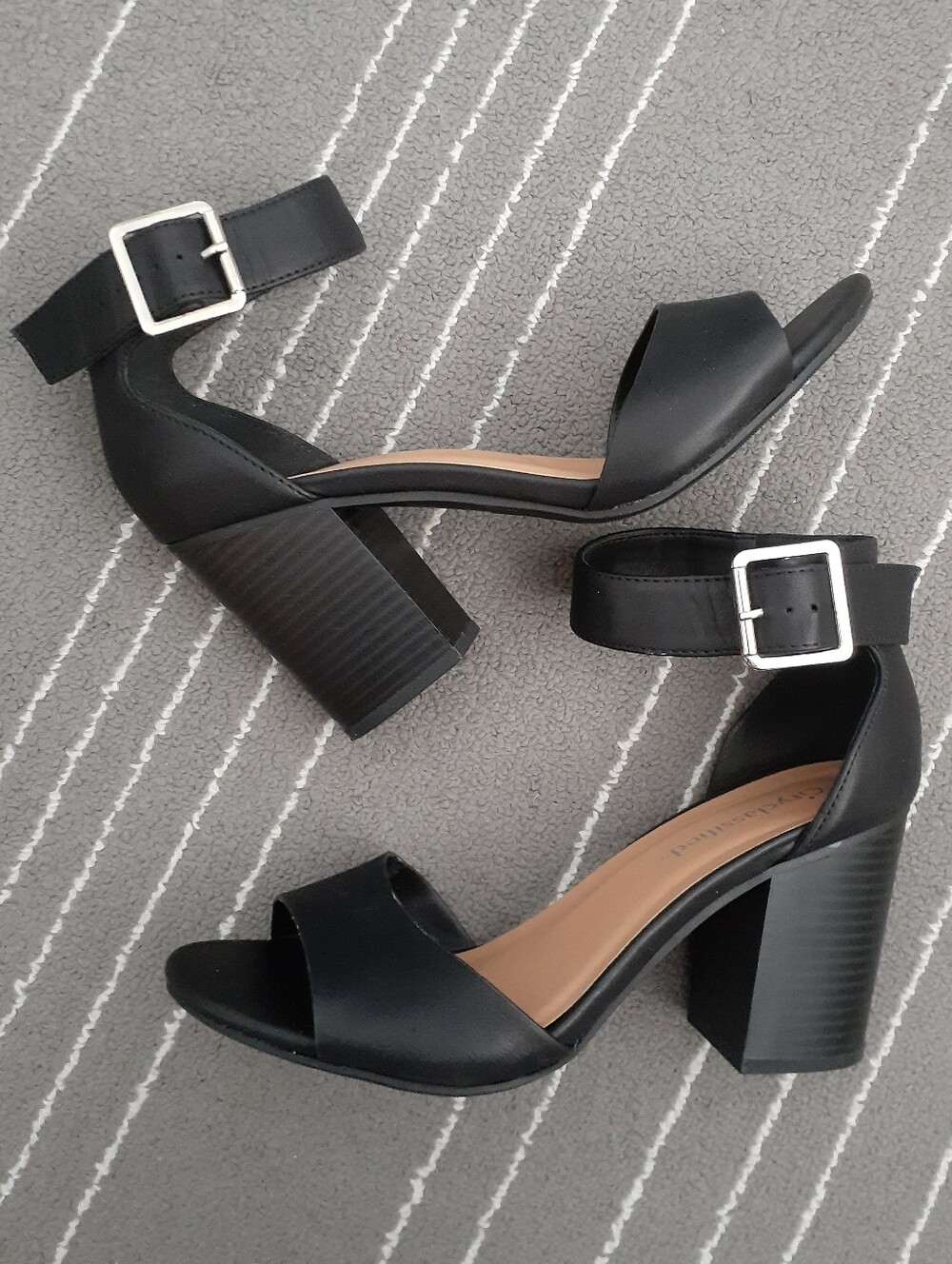 Black Ankle Strap Block Heels